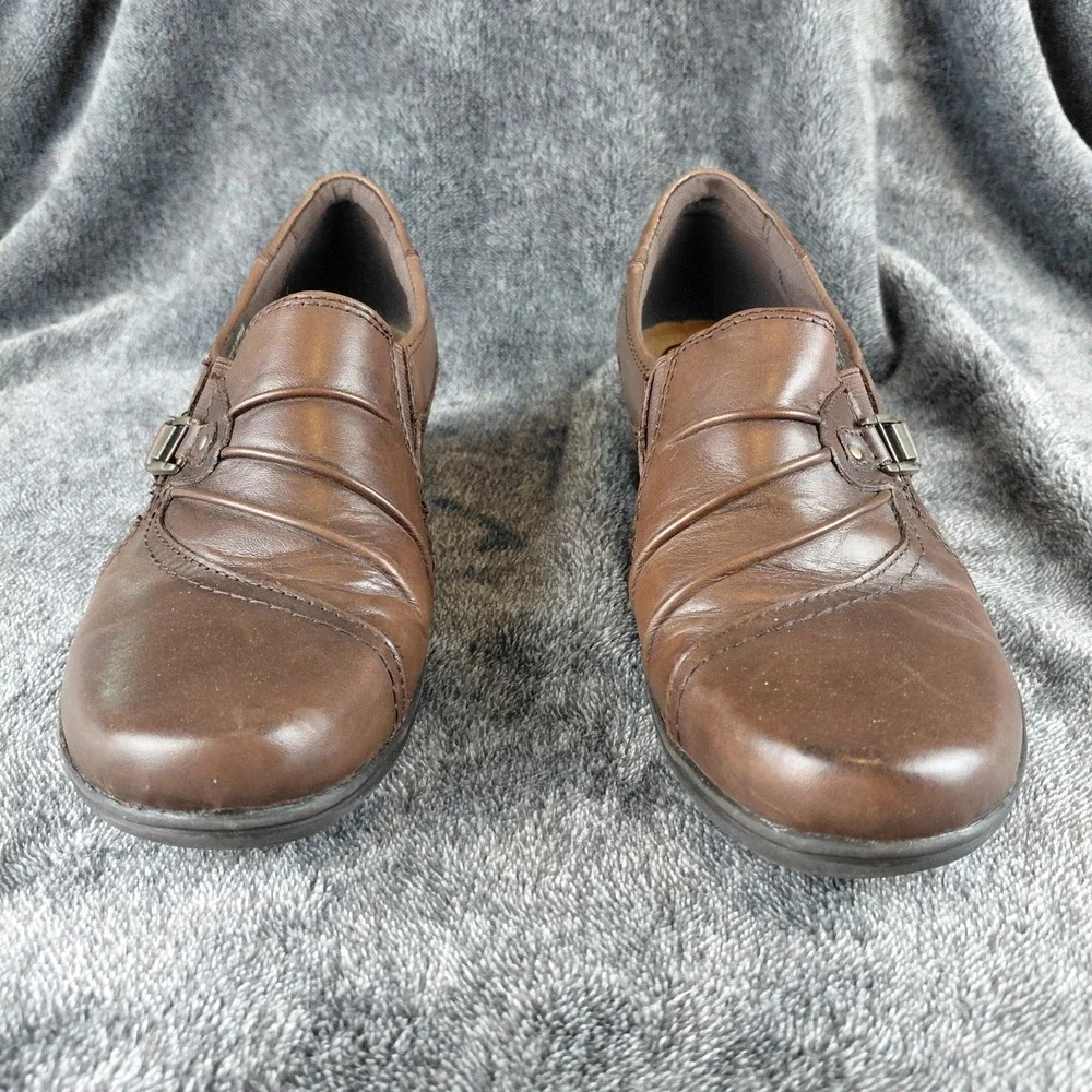 Earth Origins Roxanne‎ Womens Brown Leather Slip On Loafer Heel Shoes Size 9M
